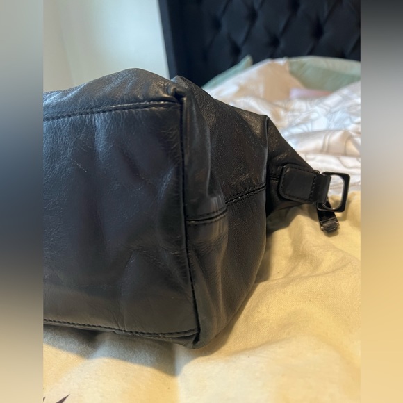 Cole Haan Black Leather Duffle Purse with Croc Embossed Details - Picture 12 of 15